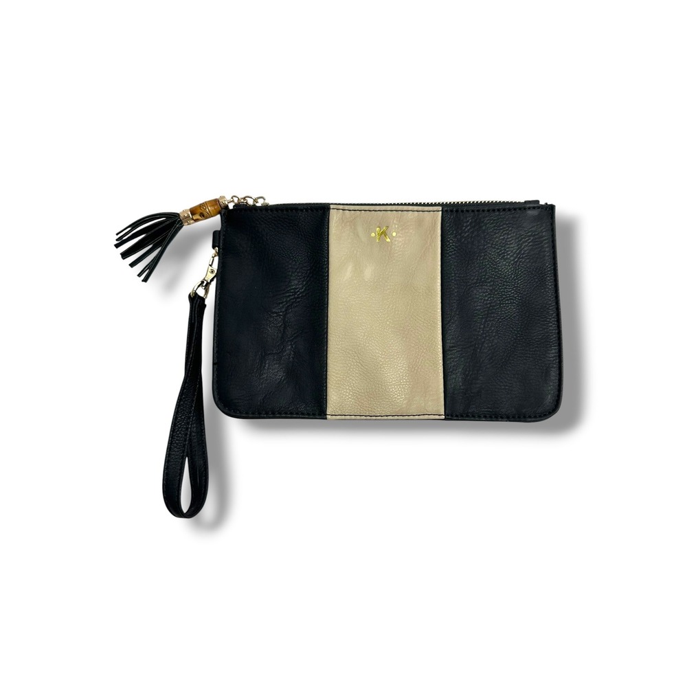 Toss Designs Wristlet Clutch Women OS Black Cream Monogram Tassel K